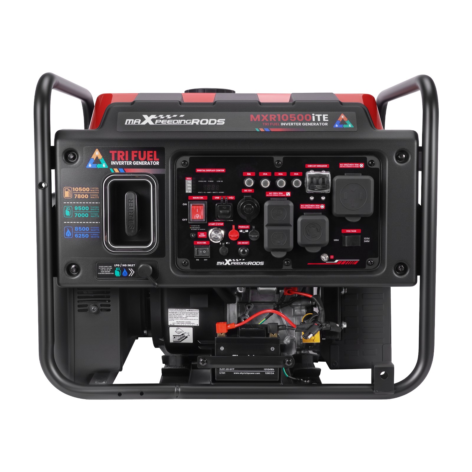 Dual Voltage 120/240V Inverter Generator Tri-Fuel 10500W Peak for RV Camping