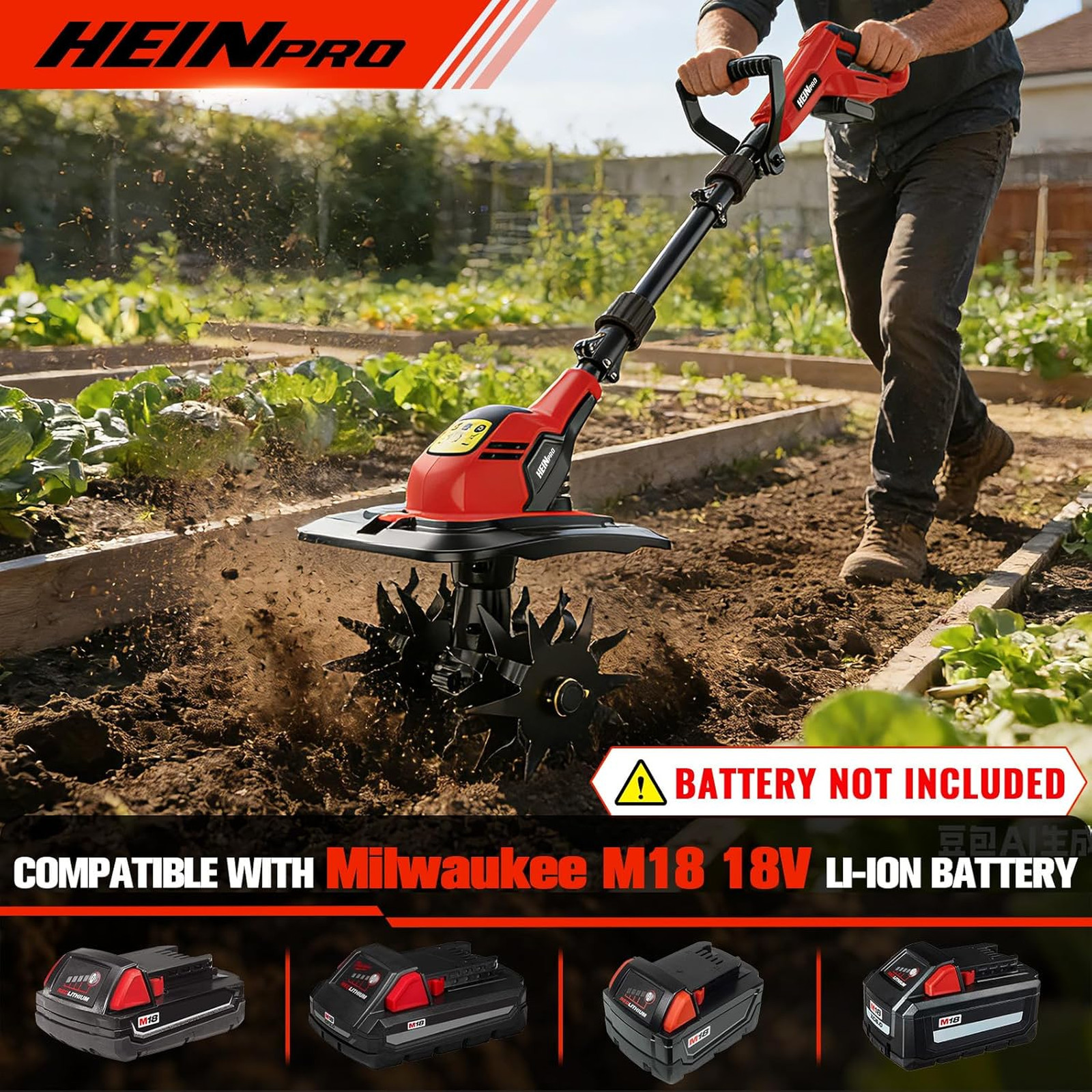 Cordless Garden Tiller Cultivator Compatible with M18 Battery 9 Inch Width 7
