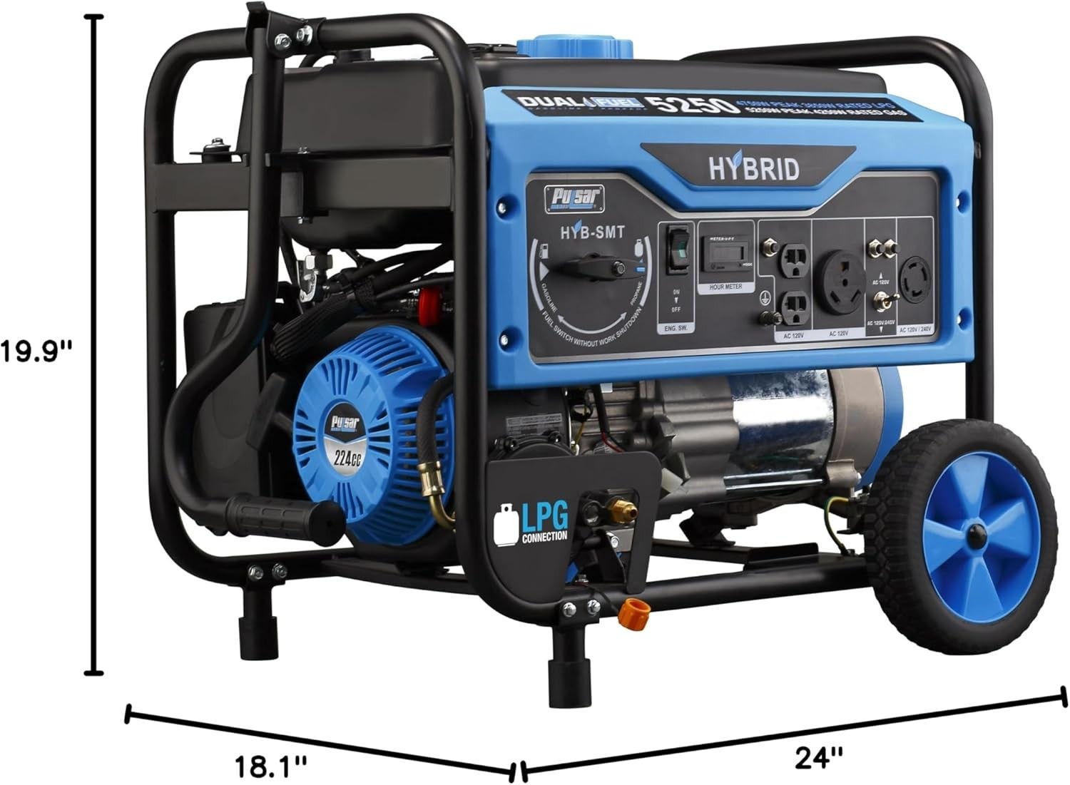 Pulsar 5,250-W Portable Home Backup RV Ready Hybrid Dual Fuel Powered Generator