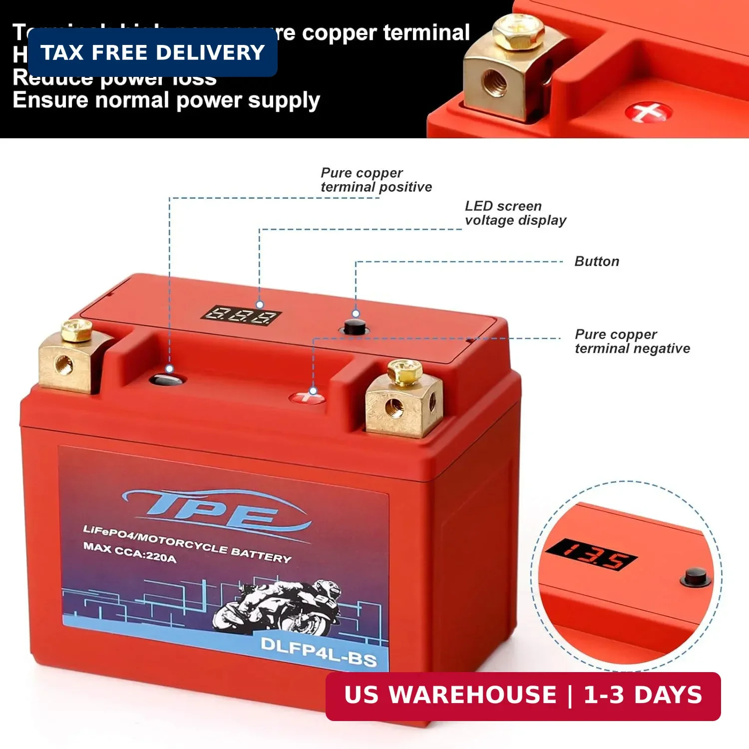 TPE Lithium Motorcycle Powersport Battery LiFePO4 Engine Start Battery 12.8V 2.5