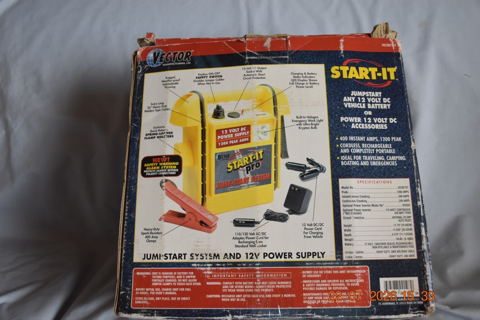 Vector ” START-IT PRO” Jump Start System 12 Volt DC Power Supply New in Box