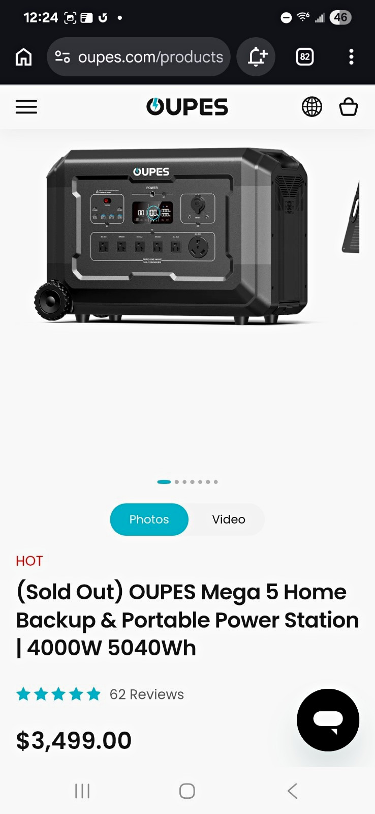 OUPES Mega 5 Portable Power Generator 4000W Output/5040Wh/7000WSurge/2100W Solar