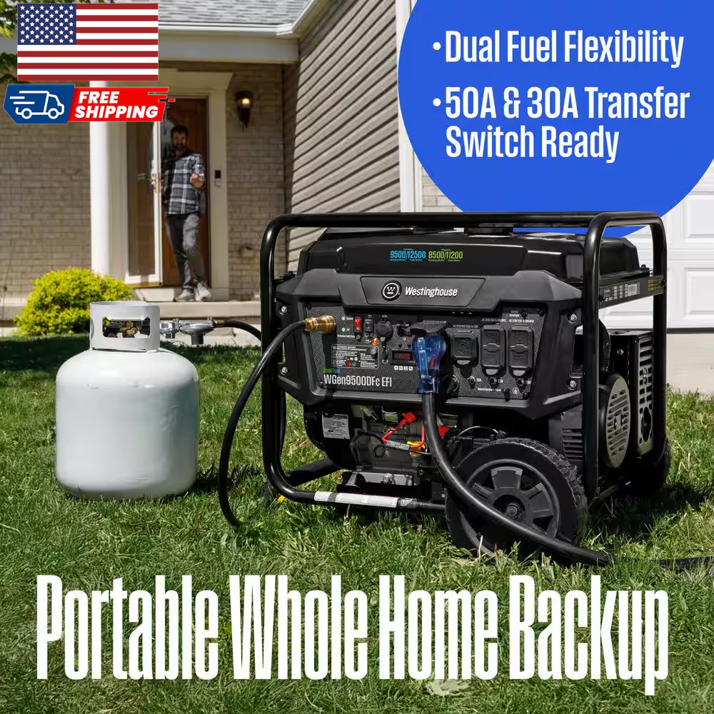 Westinghouse 12,500/9,500-Watt Dual Fuel Gas and Propane Powered EFI Portable US