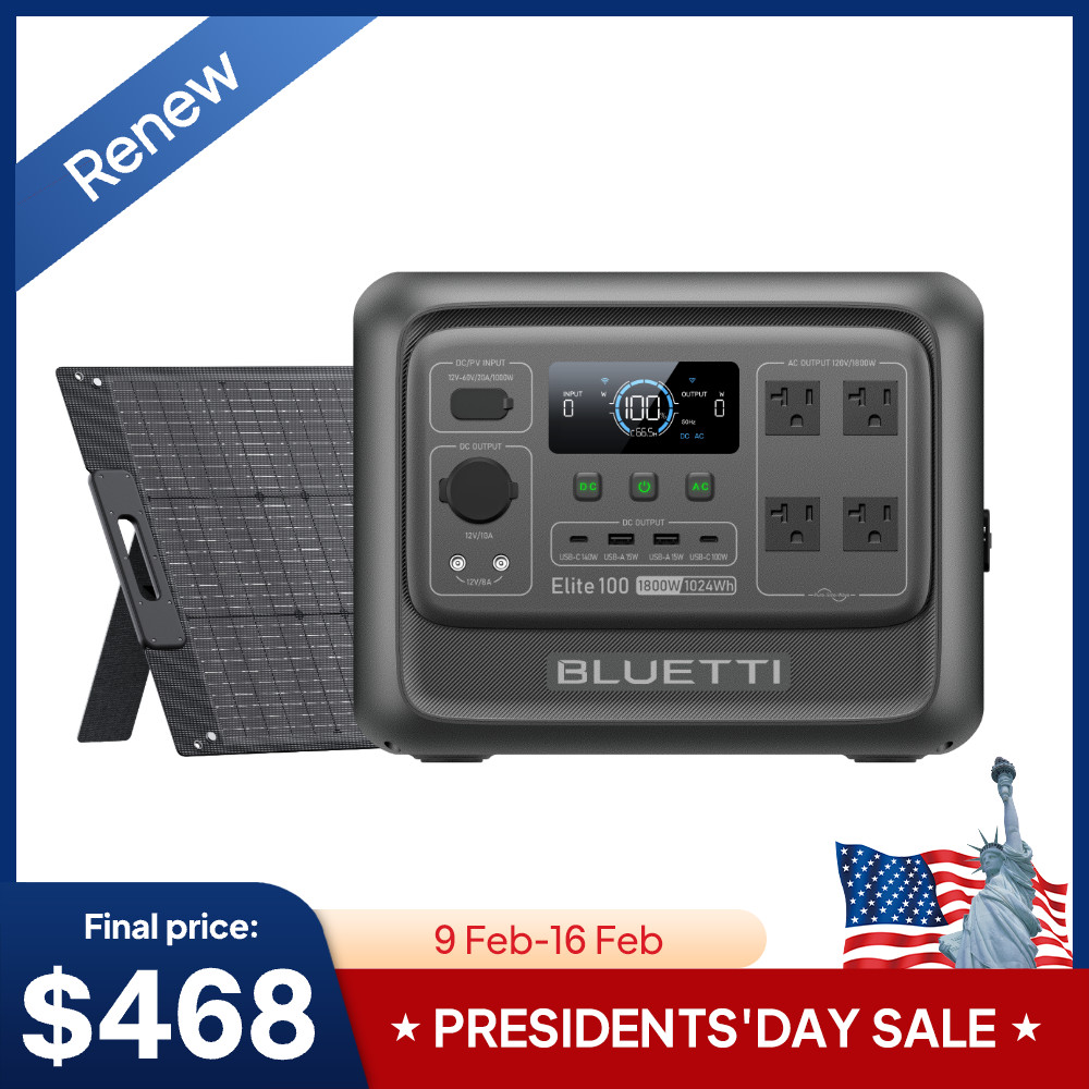 BLUETTI Elite 100 V2 1800W 1024Wh Portable Power Station + 100W Solar Panel Kit