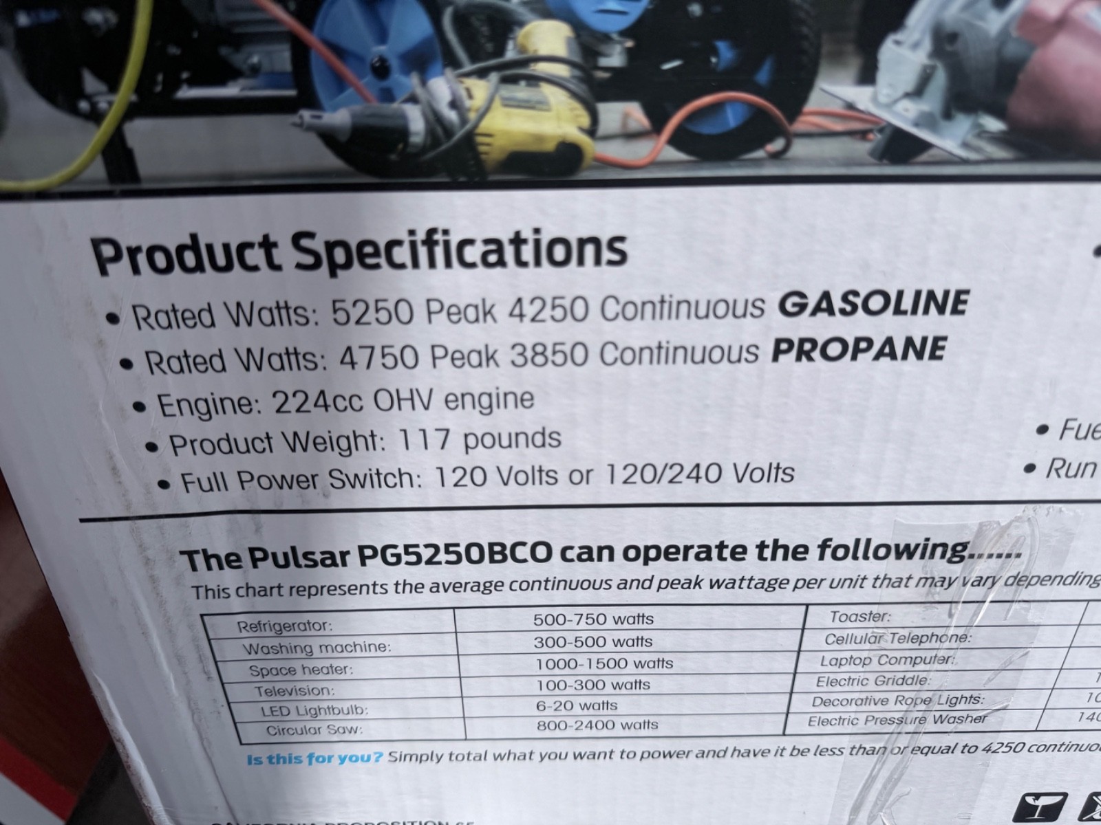 Pulsar PG5250BCO 5250W Dual Fuel Portable Generator 224cc Propane or Gas