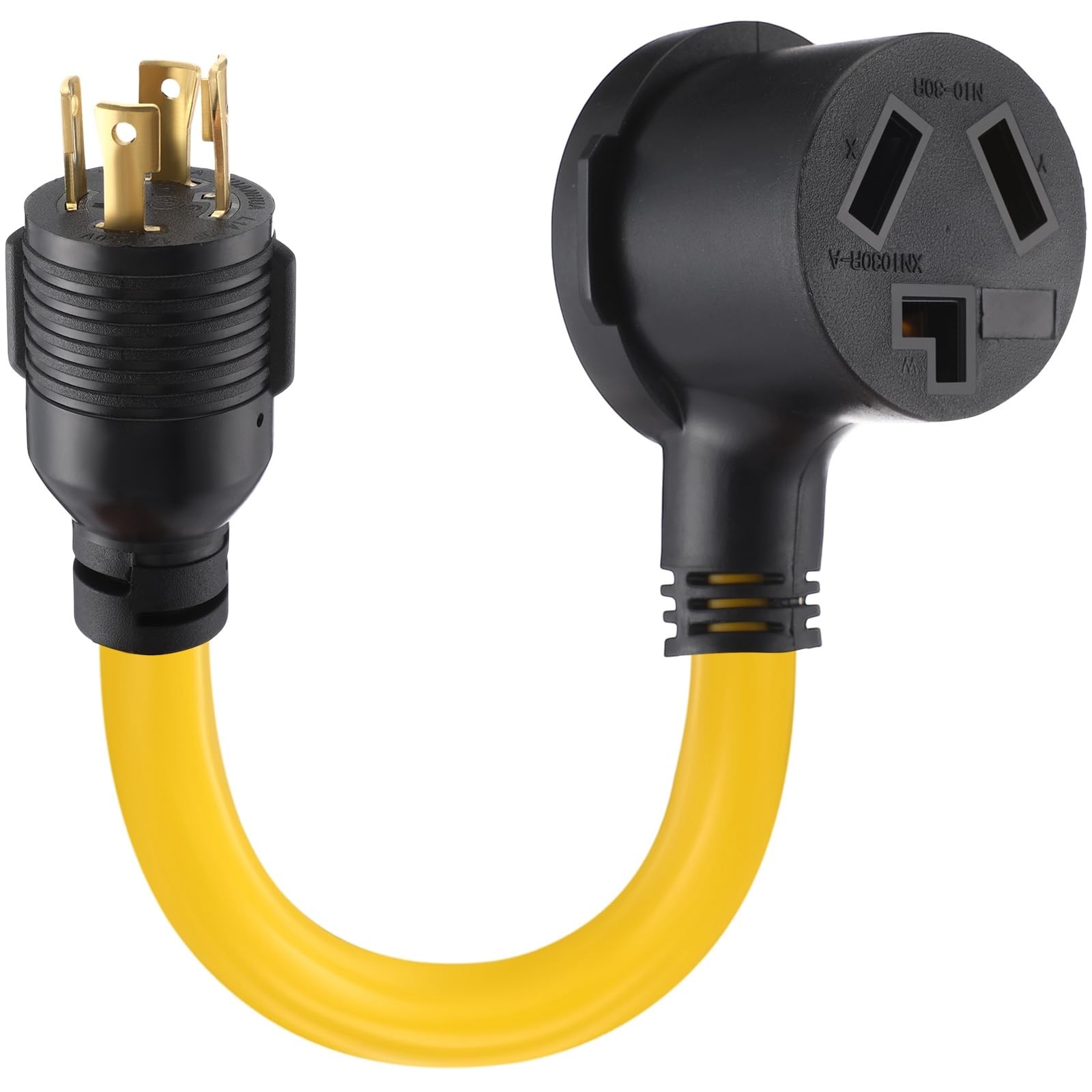Tellegloww NEMA L14-30P to 10-30R 30 Amp Generator 1 ft, Black, Yellow
