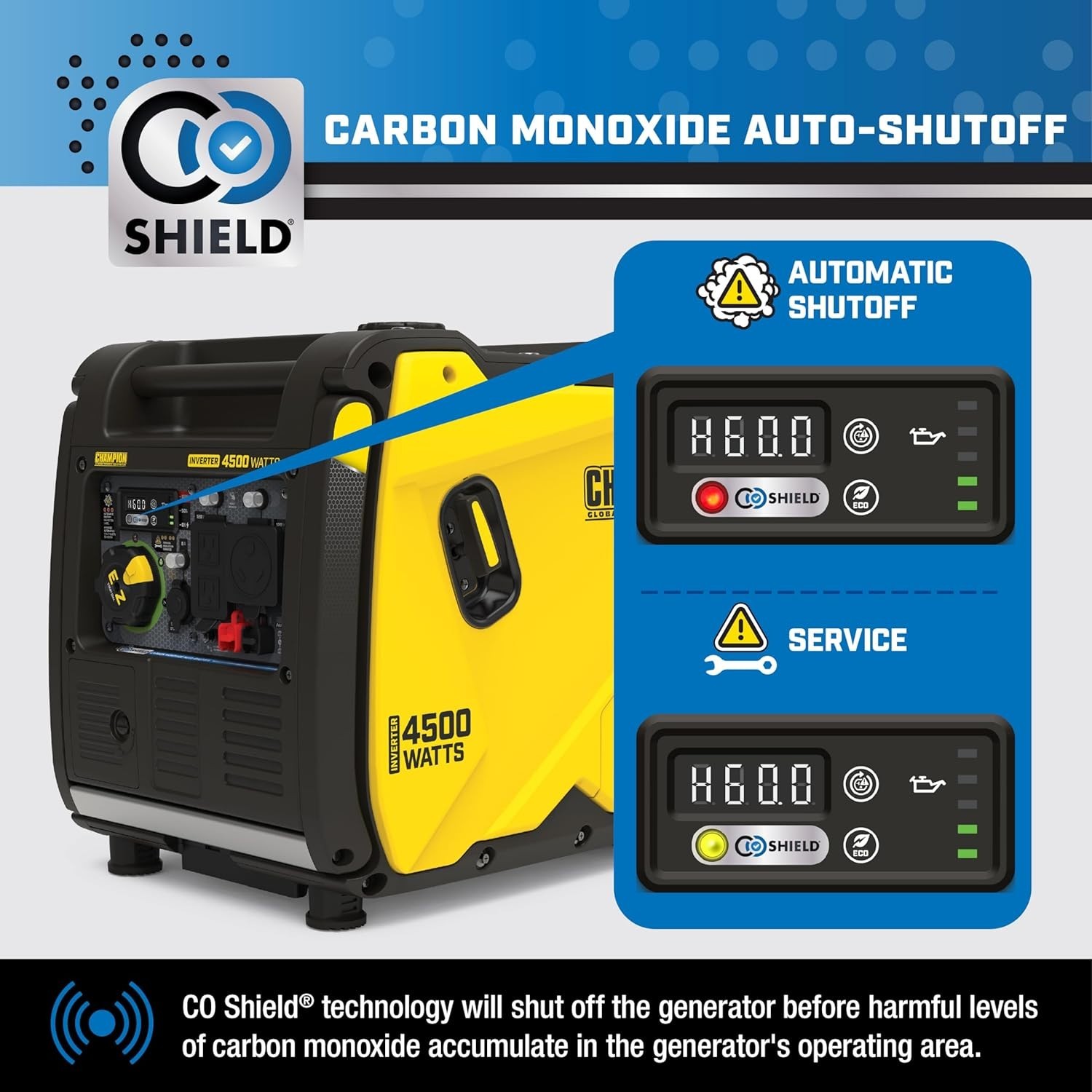 Champion 4,500-W Super Quiet Portable RV Ready Gas Inverter Generator, CO Sensor