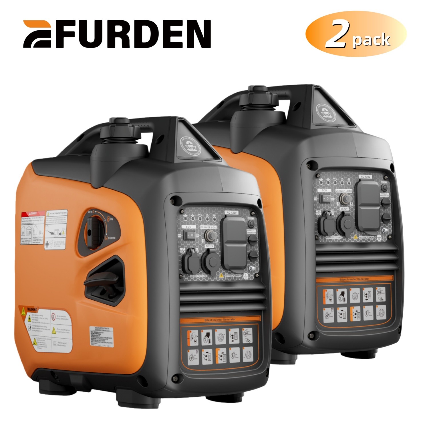 Efurden 2500W×2 Inverter Generator Gasoline Quiet Portable for Emergency Power
