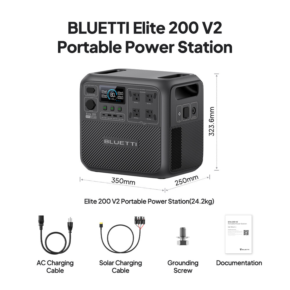BLUETTI Elite200V2 2600W 2073Wh Power Station+200W Solar Panel Combo for Travel