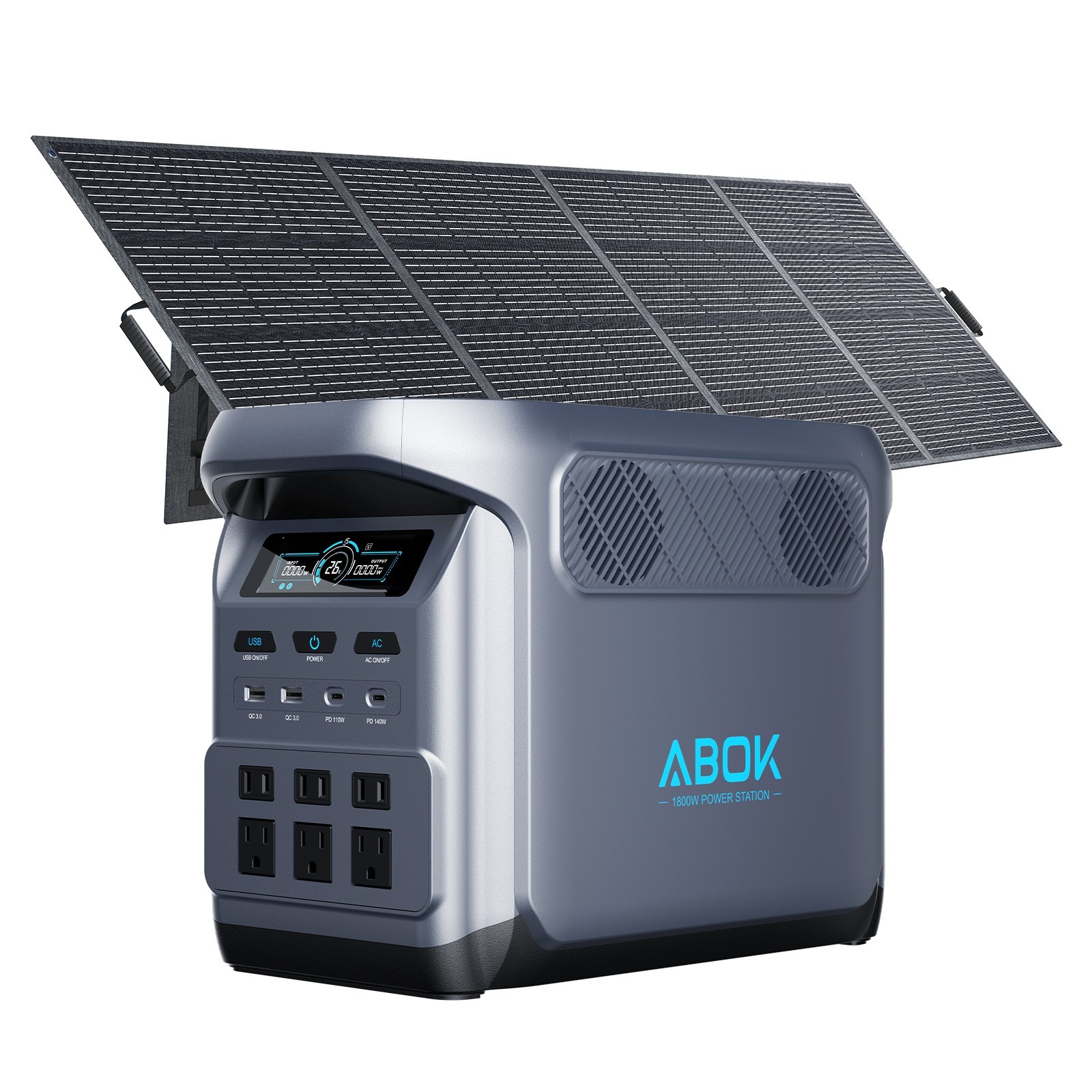 ABOK Ark1800 1800W Power Station with 400W Solar Panel, Solar Generator LFP UPS