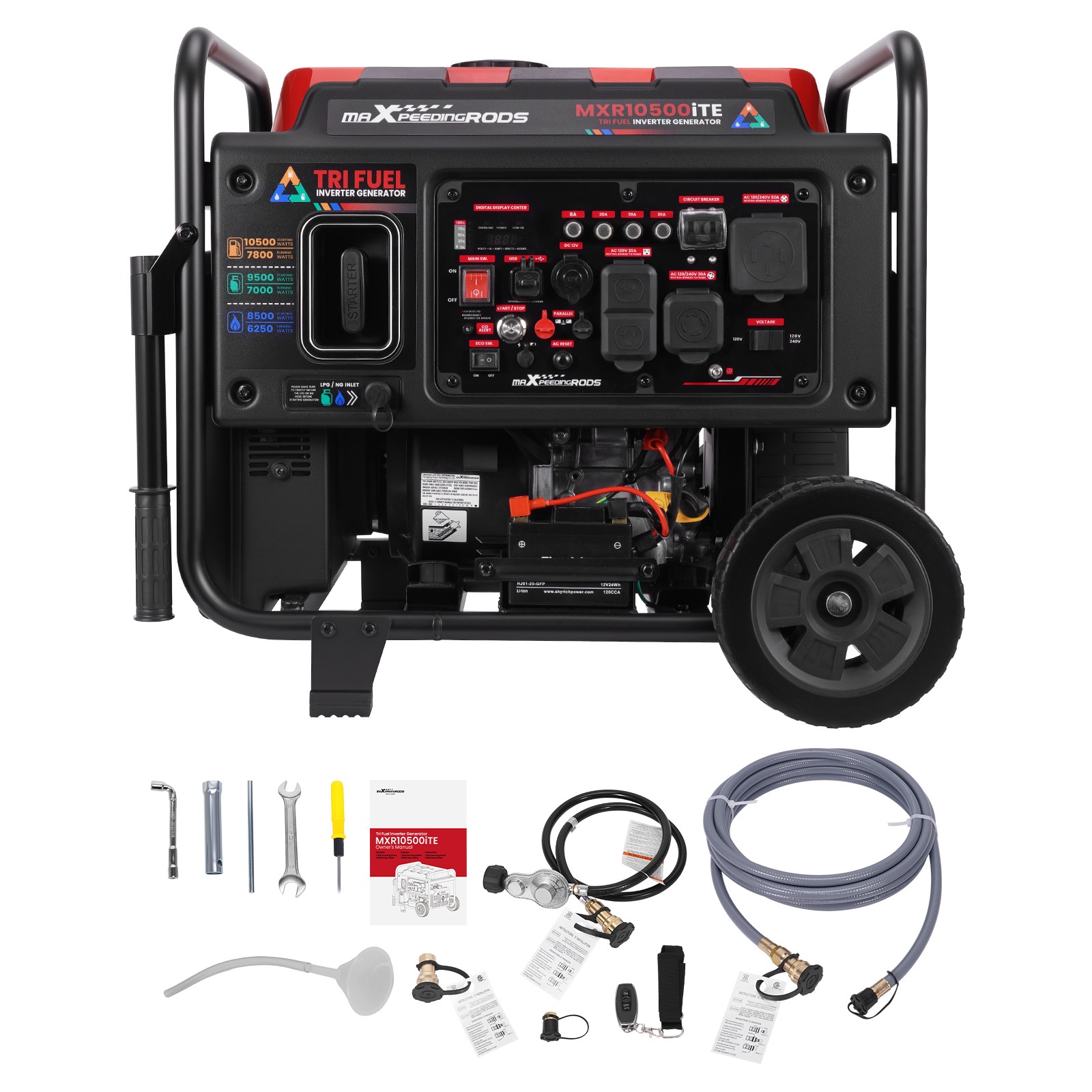 10500W Tri-Fuel Inverter Generator 120/240V Switchable for Beach Party & Picnic