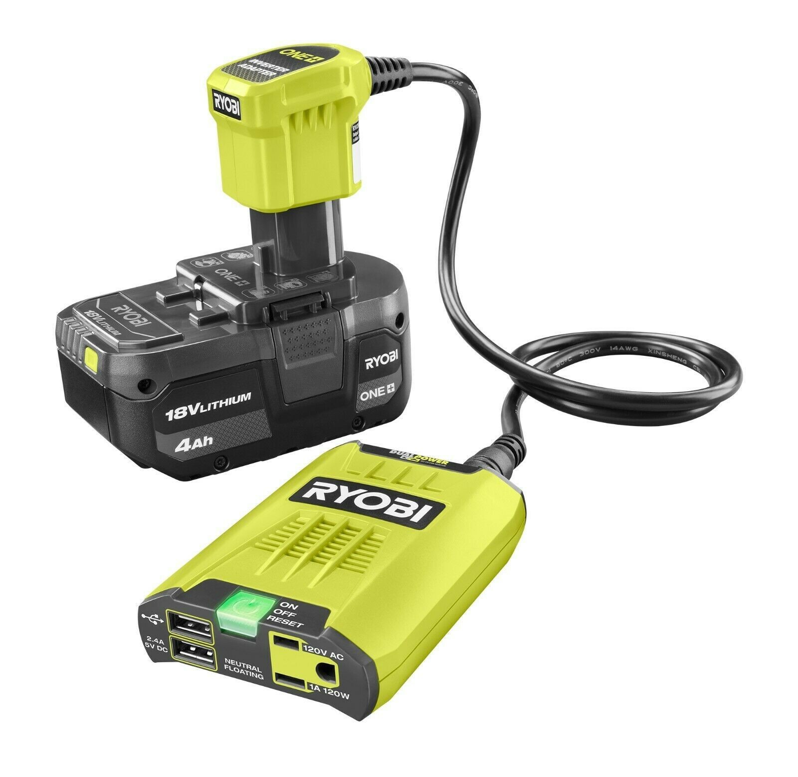 🔋RYOBI 18V 120-Watt 12V Automotive Power Inverter with Dual USB Ports RYi120A