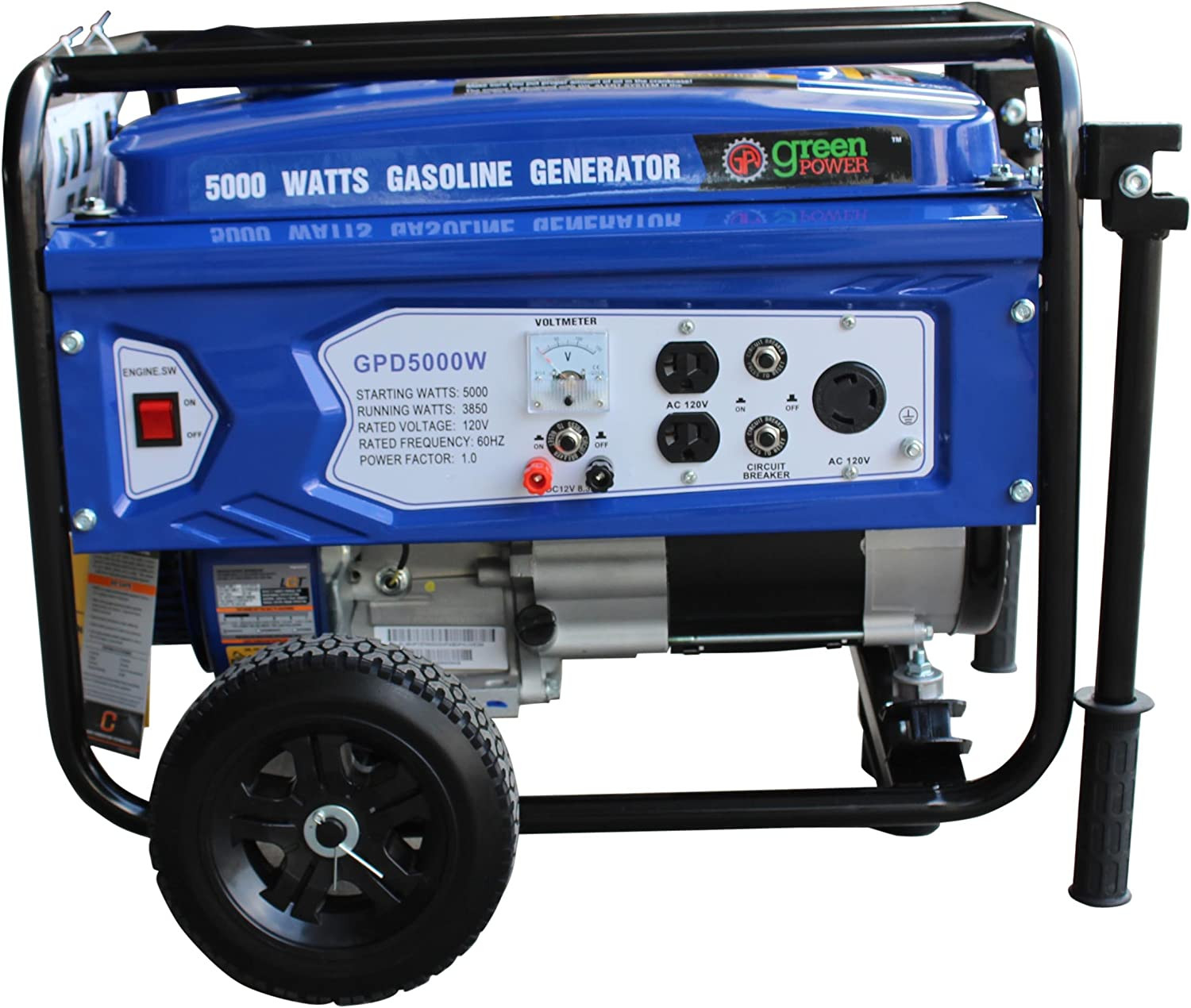Green-Power 5,000-W Portable RV Ready Gas Powered Generator with Wheel Kit, Blue