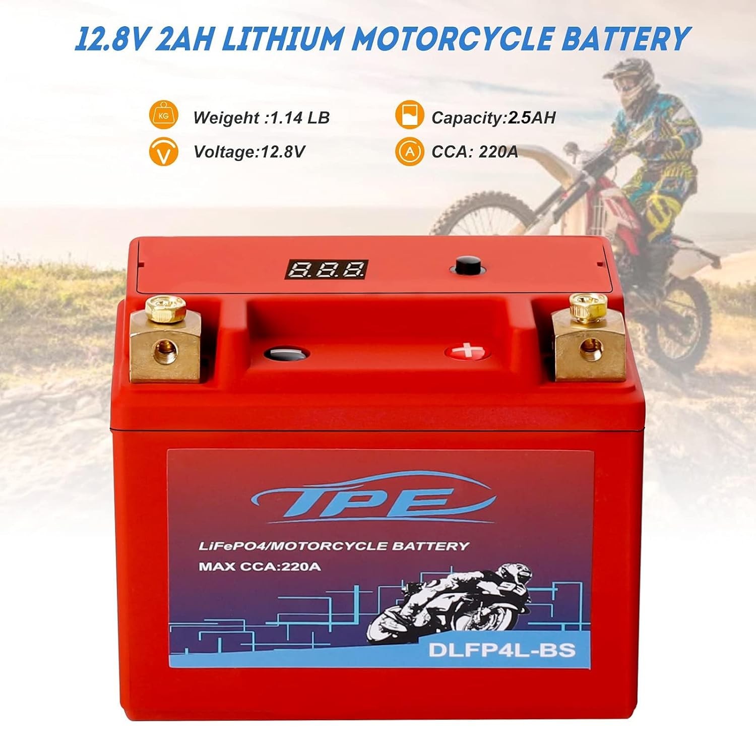 LiFePO4 Motorcycle Battery 12.8V 2.5Ah TPE Engine Start Lithium Motorcycle