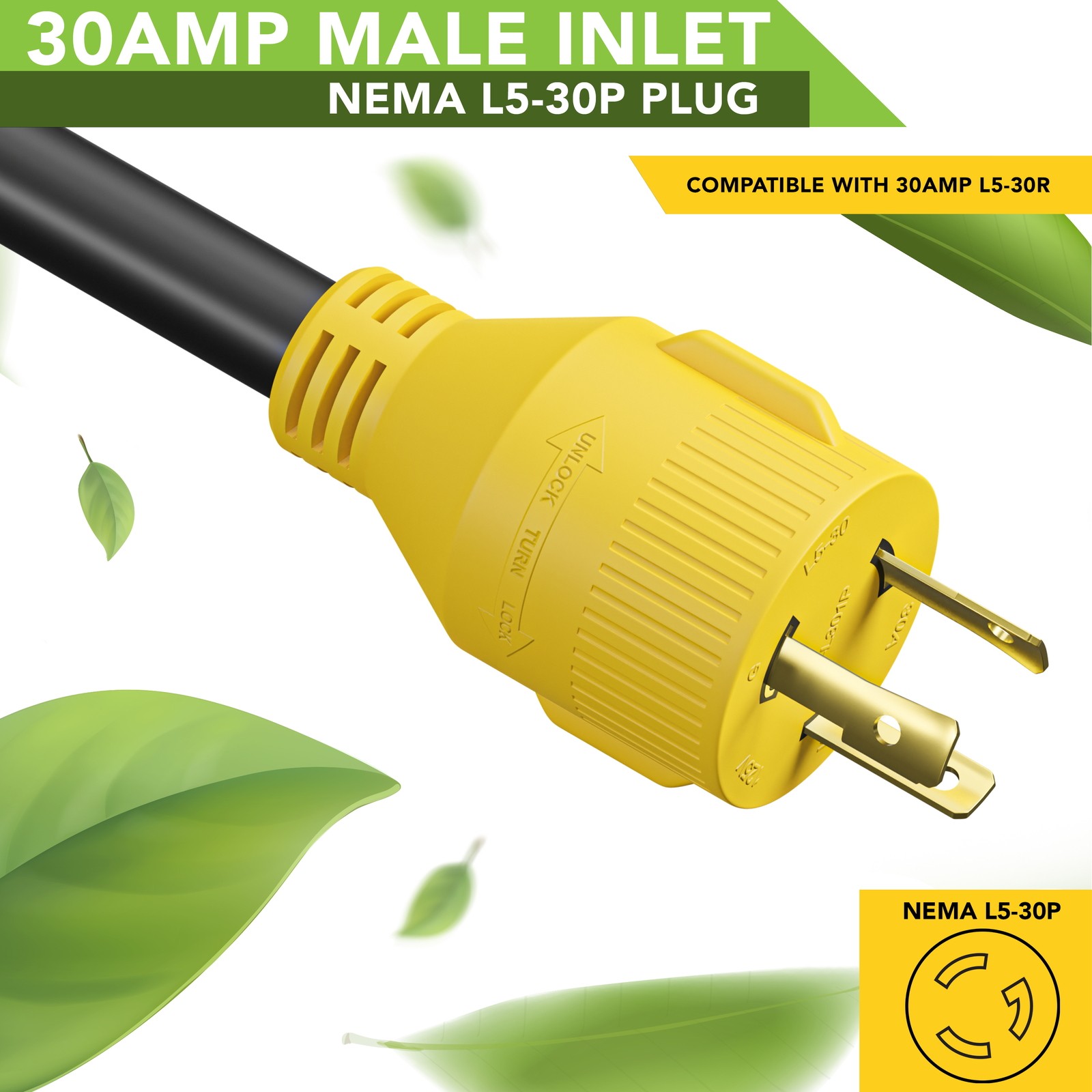 Generator Extension Cord 50 Ft 3 Prong Power Cable 10 3 30 Amp Adapter Plug New