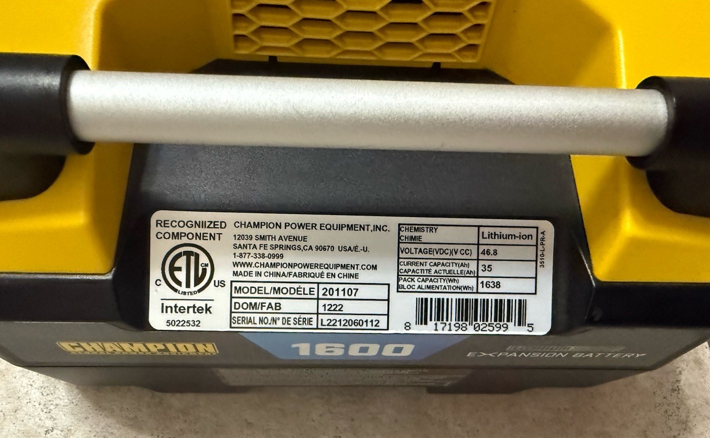 Champion Power Equipment 1638-Wh Lithium-Ion Power Station Expansion Battery