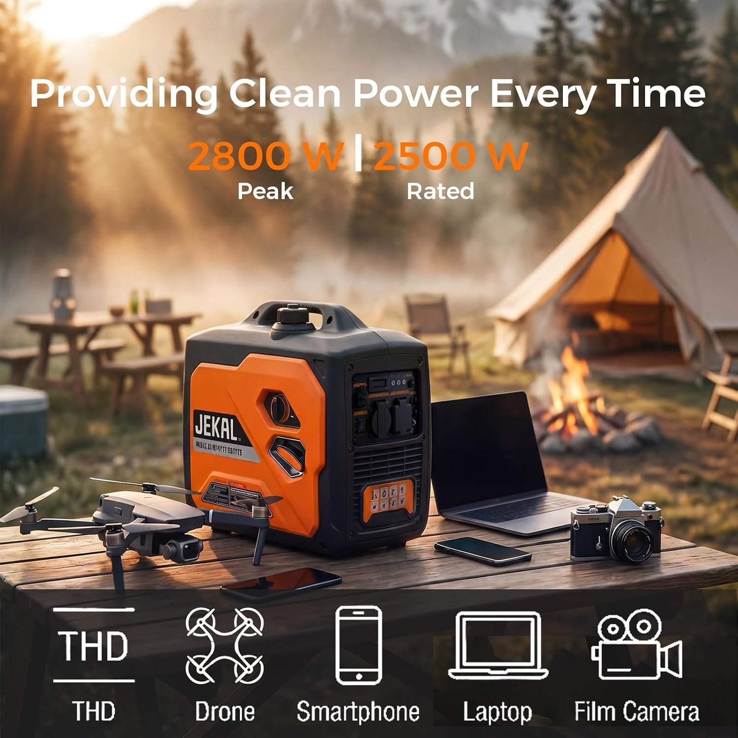 Portable Generator 2800W Peak Gasoline Inverter Compact Quiet RV Camping Power