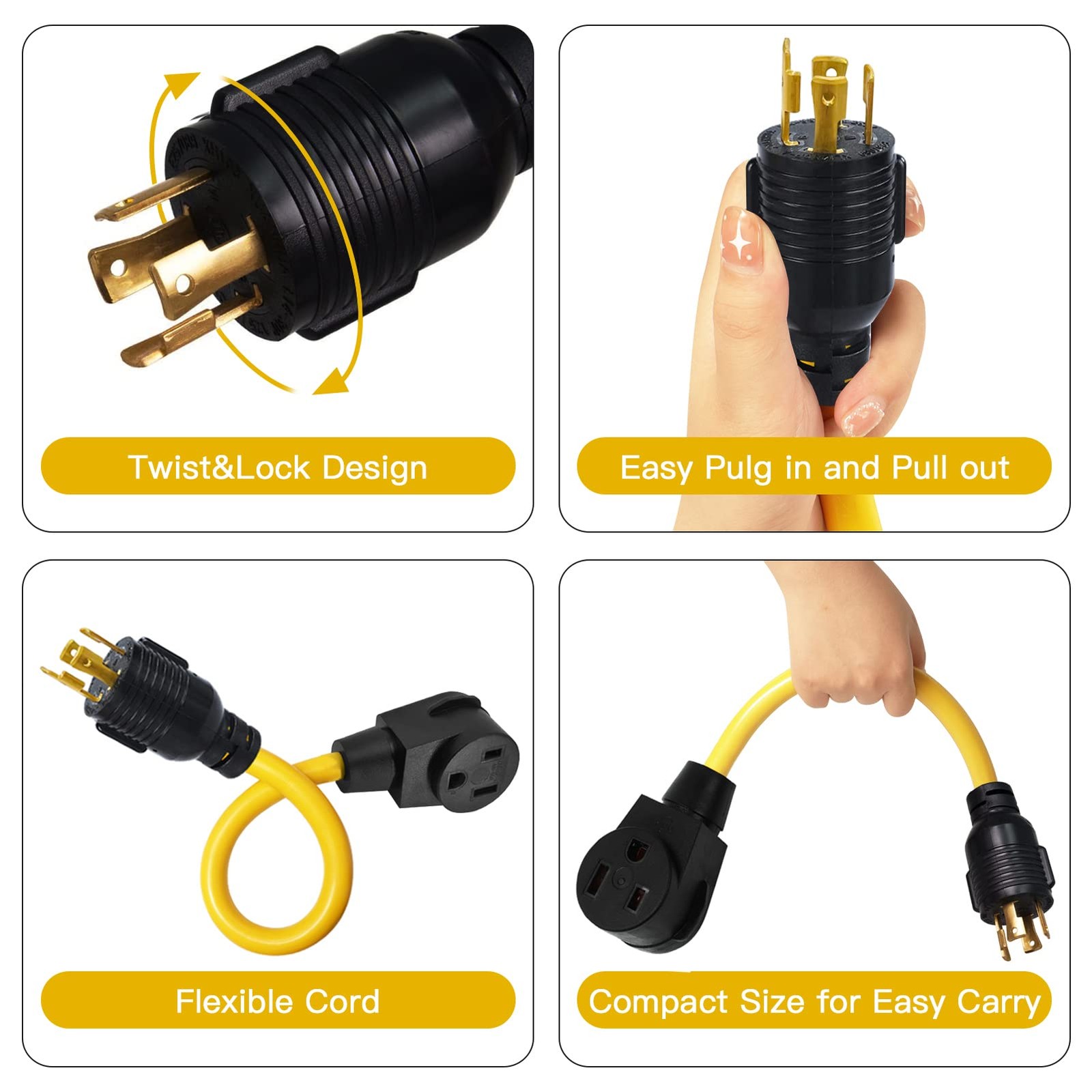 NEMA L14-30P to 6-50R Generator Welder Adapter Plug Power Black and yellow