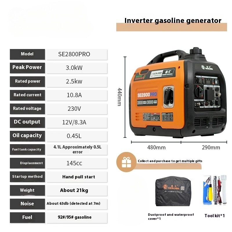 Silent Inverter Generator Set 220V Gasoline Home Outdoor Stall Camping Portable