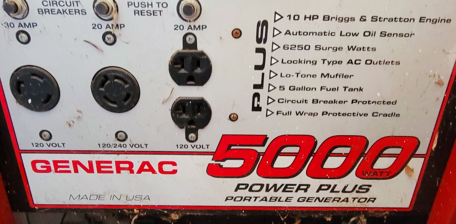 portable generator, GENERAC 5000 WATTS PLUS. Never used.