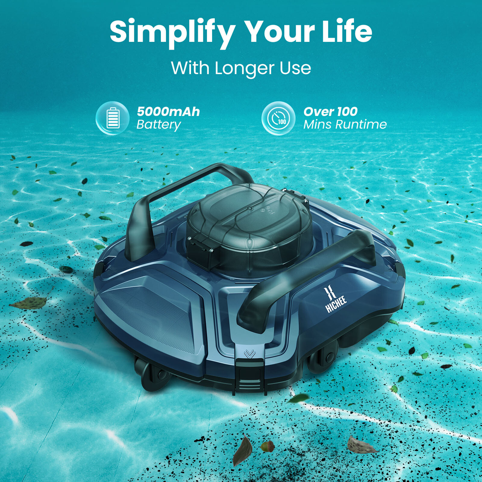Cordless Robotic Pool Vacuum Automatic Pool Cleaner Self-Parking, LED Indicator