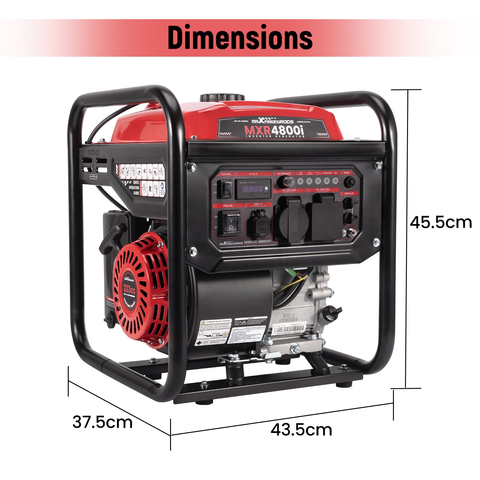 4800W Peak 3500W Rated Portable Generator with Low Oil Alert Parallel Ready