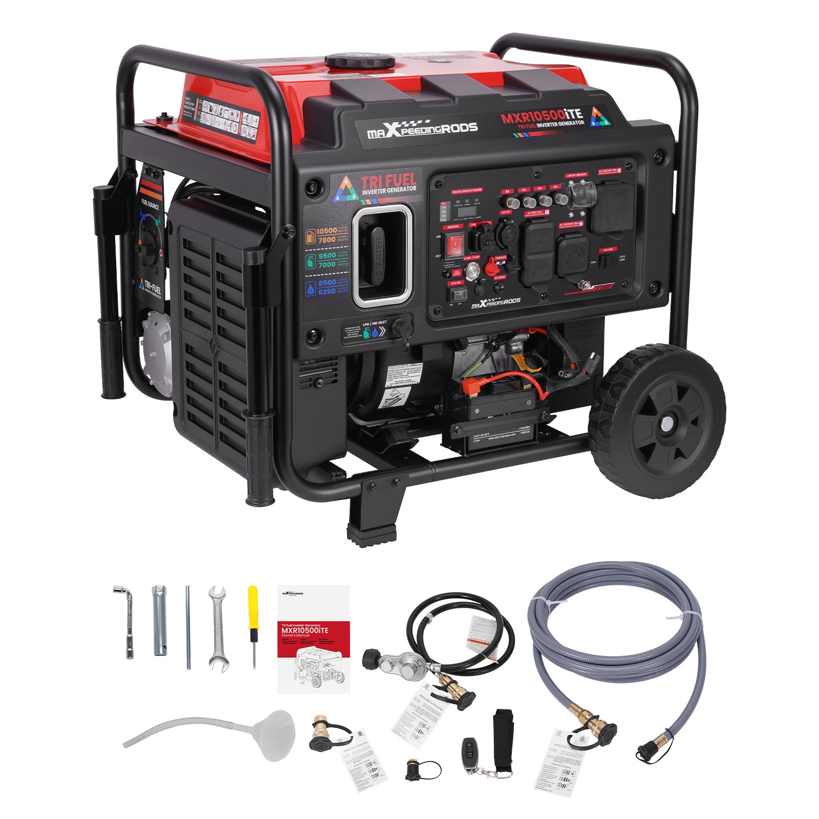 120/240V 10500W Inverter Generator Tri-Fuel Wheeled for Beach Party & Picnic