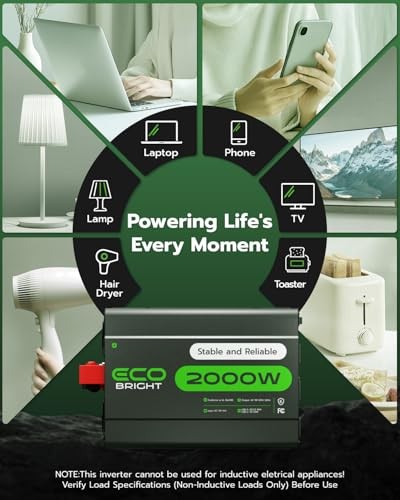 Power Inverter for Vehicles & Home Use, DC 12V to AC 110V Voltage 2000W