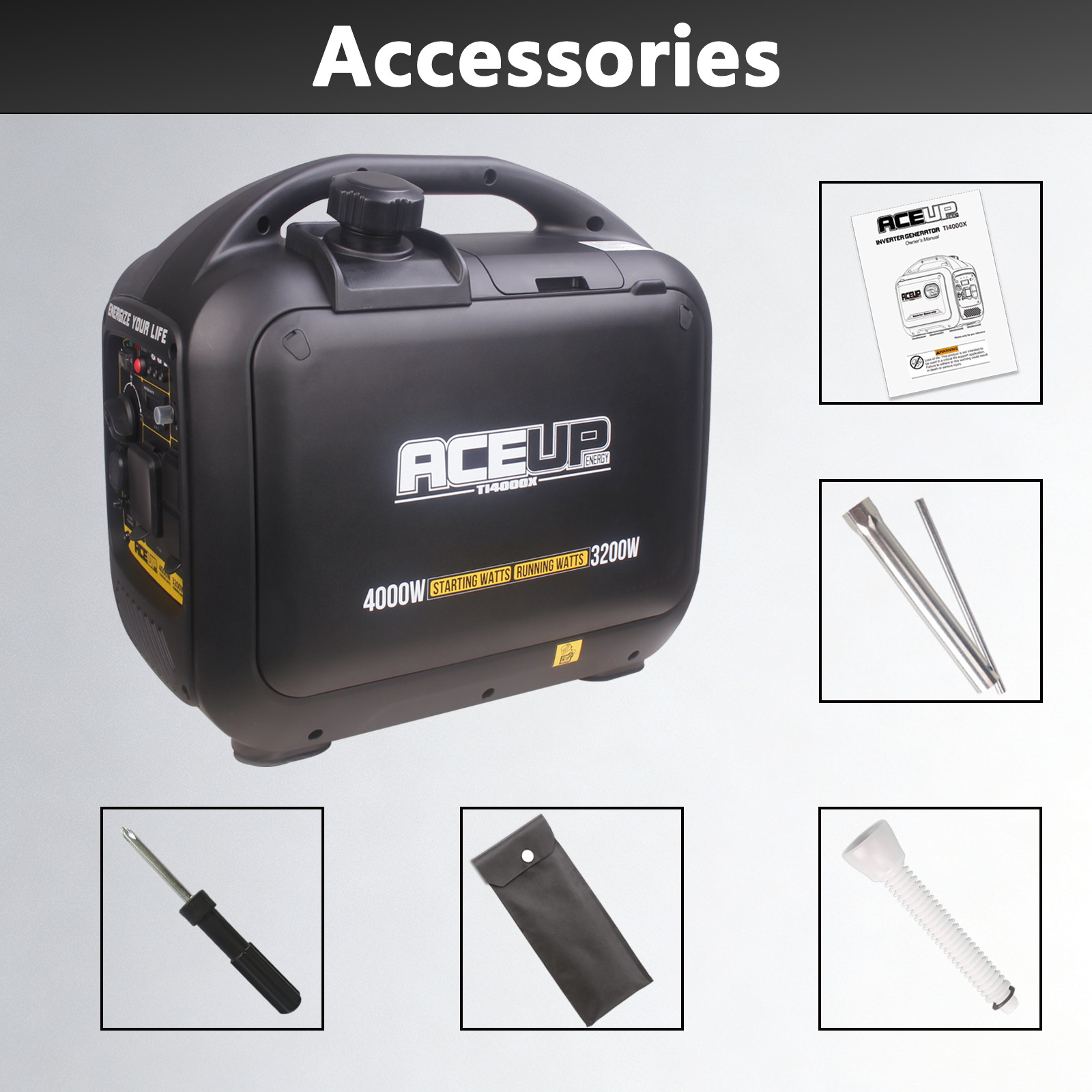 4000 Watt Inverter Generator Portable Quiet for RV 3200W Rated Aceup Energy