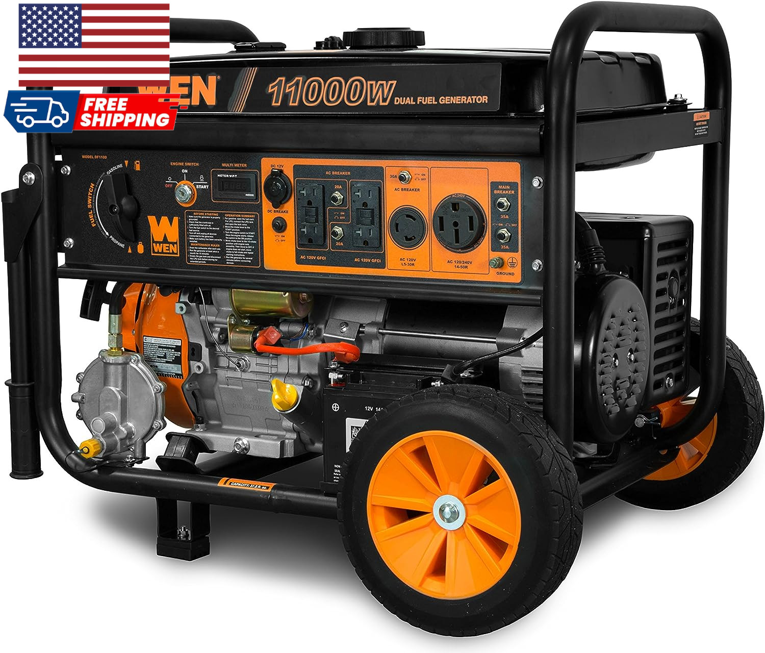 WEN 11,000-Watt 120V/240V Dual Fuel Portable Generator with Wheel Kit and Electr
