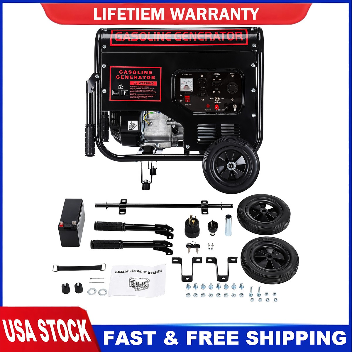 3000W Gas Inverter Generator 215cc Engine 110V/220V Dual Volt Overload Protect
