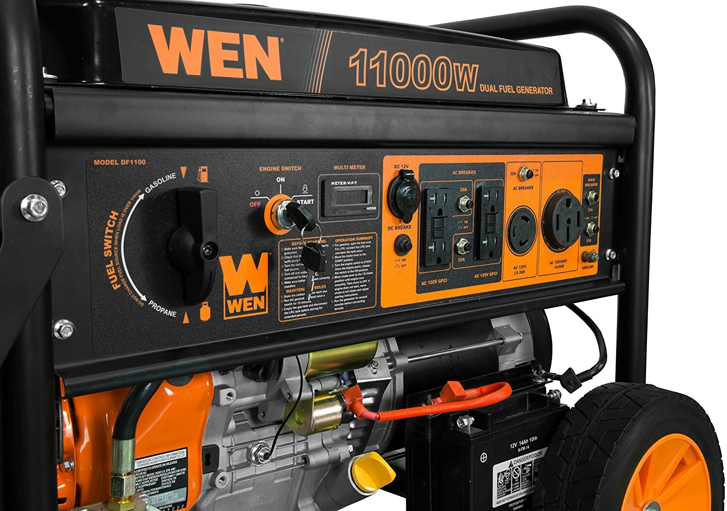 WEN 11,000-W Portable Hybrid Dual Fuel Gas Generator with Electric Start Home RV