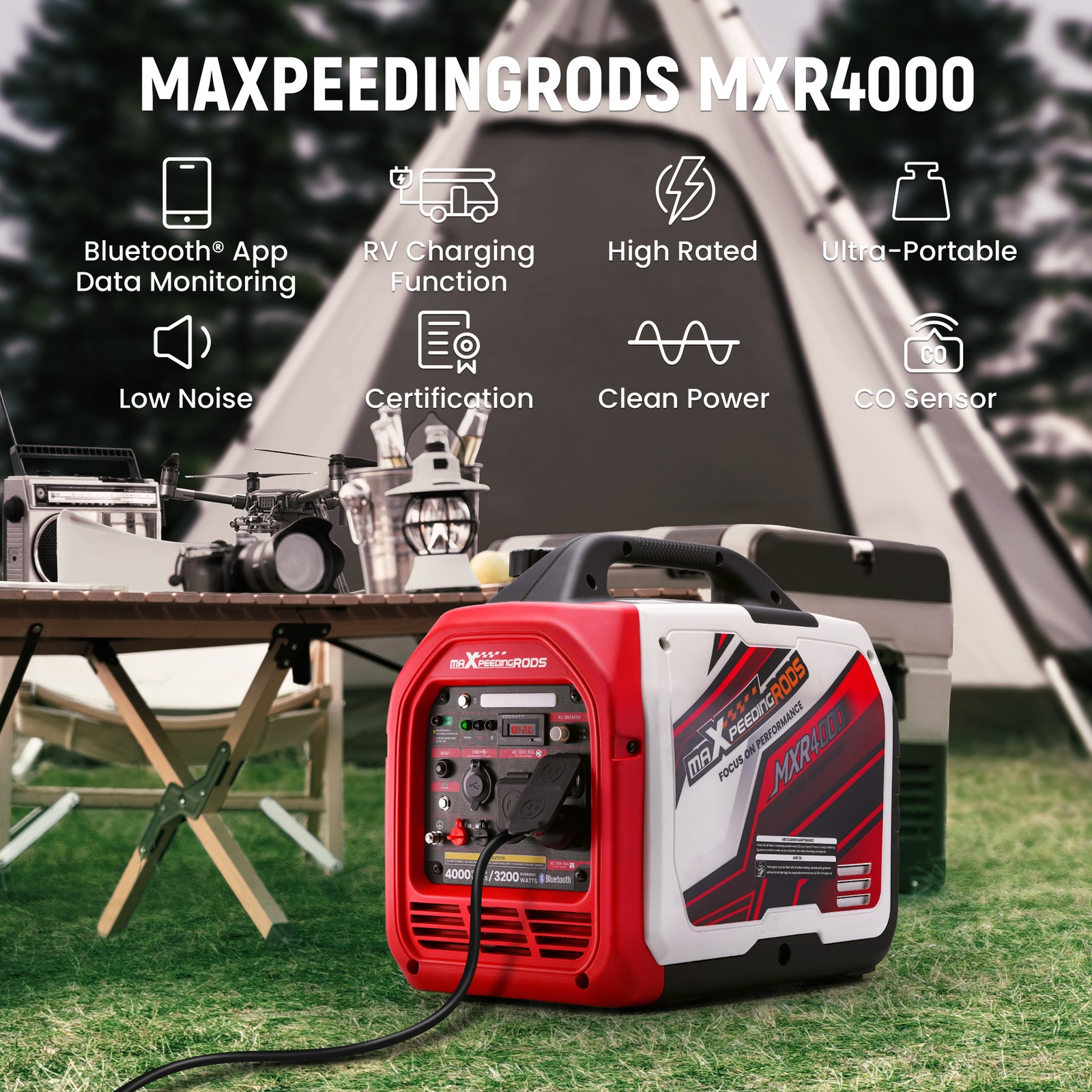 4000W Quiet Generator Inverter Portable For Home Camping EV-Charging w/Bluetooth