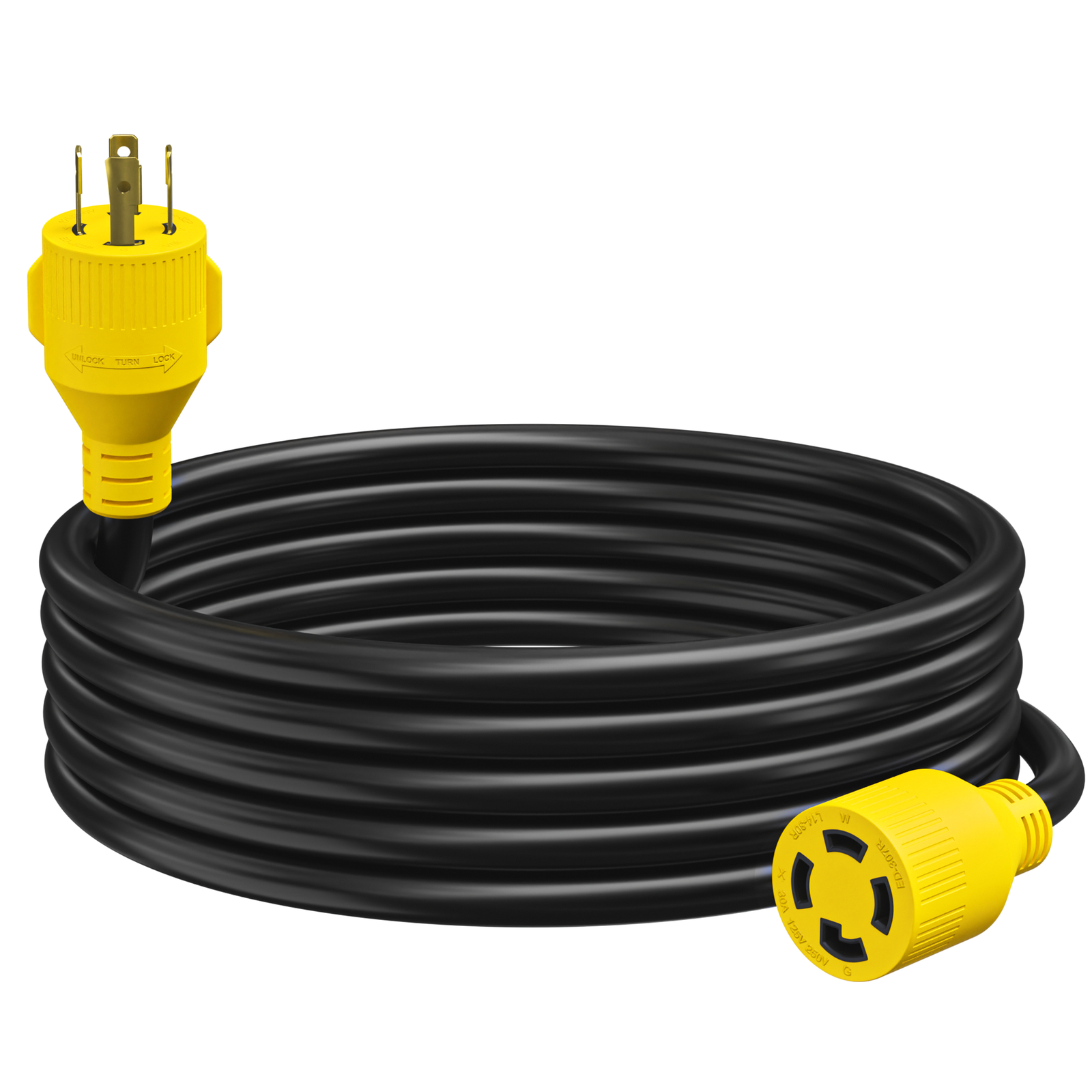 Leisure Cords NEMA L14-30 4 Prong Locking 30 Amp Generator Extension Cord, 15 ft
