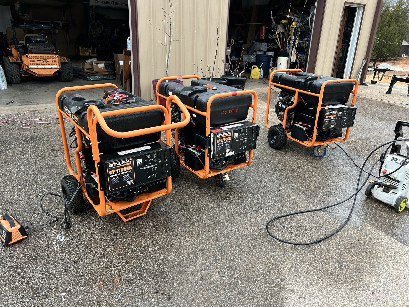 (3) Generac GP17500E 17,500W Portable Generators 120/240V Low Hours Commercial