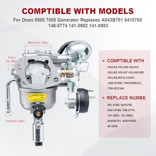 541-0765 Carburetor for Onan 5500 7000 Marquis Gold Generator HGJAA HGJAB