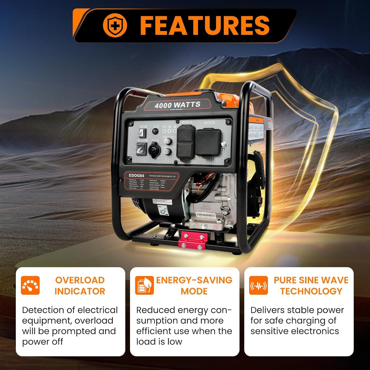 Gas Power Generator Portable 4000W 4Stroke 208cc Engine Emergency Power Supply