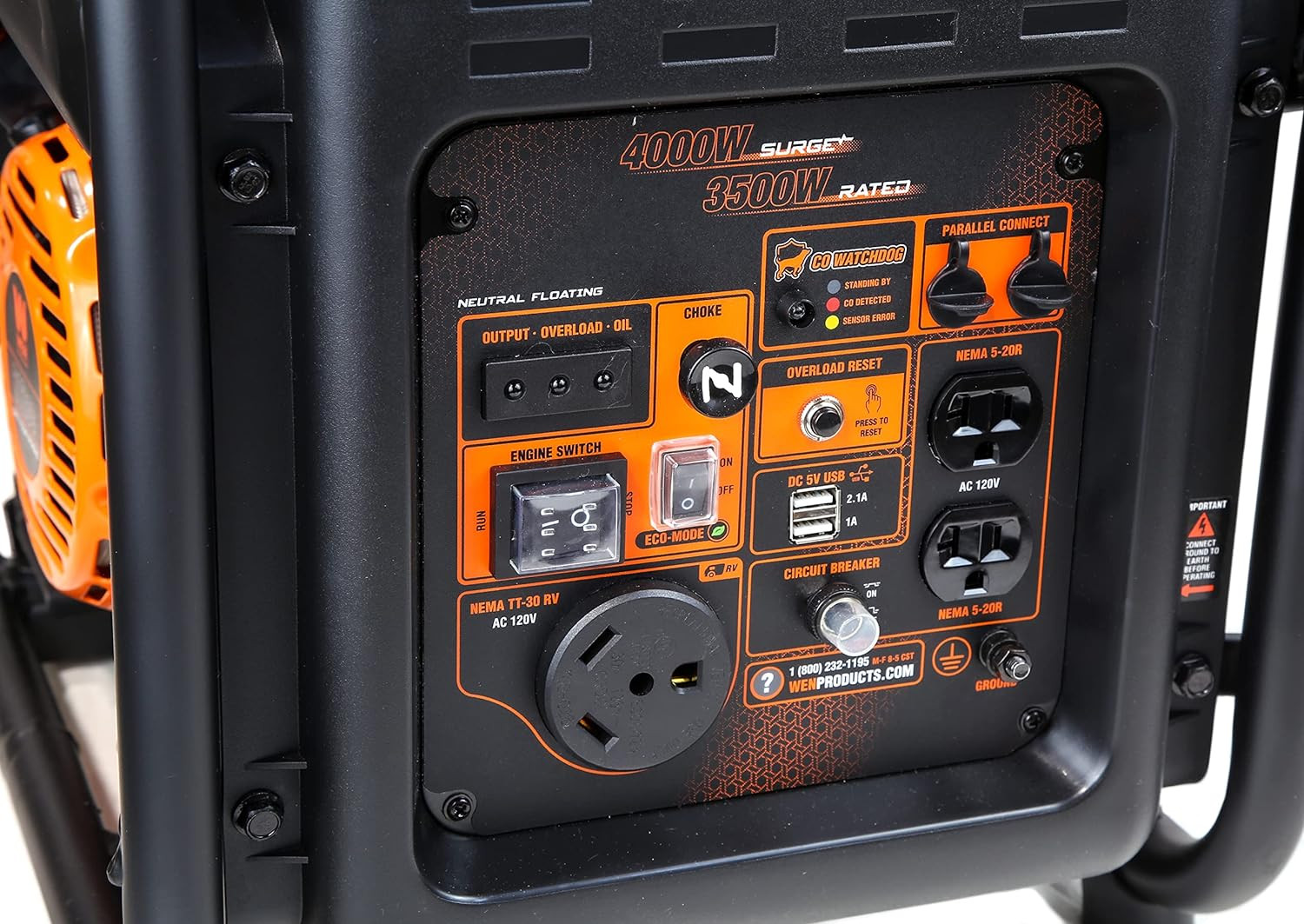 WEN Gn400Ix Rv-Ready 4000-Watt Open Frame Inverter Generator with CO Shutdown Se