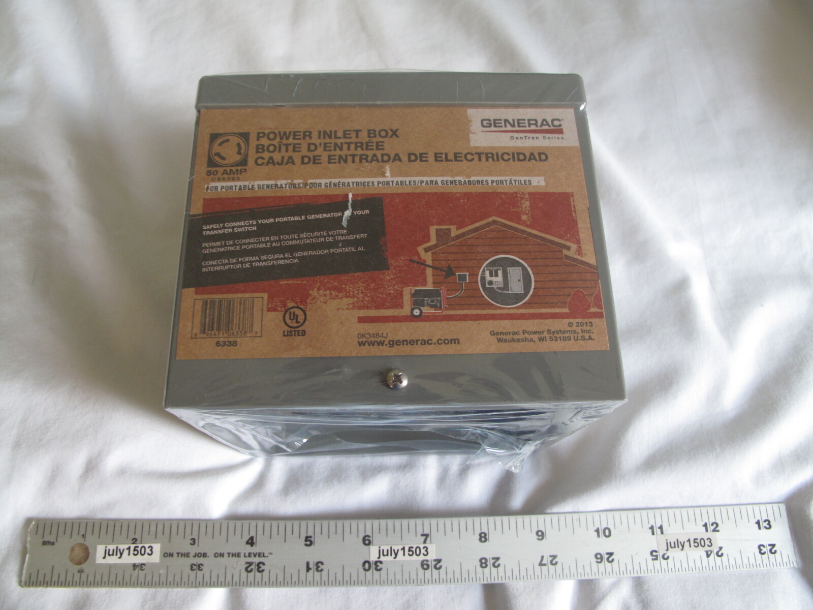 (1) NEW Generac 6338 50 Amp Outdoor Power Inlet Box Plastic CS6365 3R 125/250V