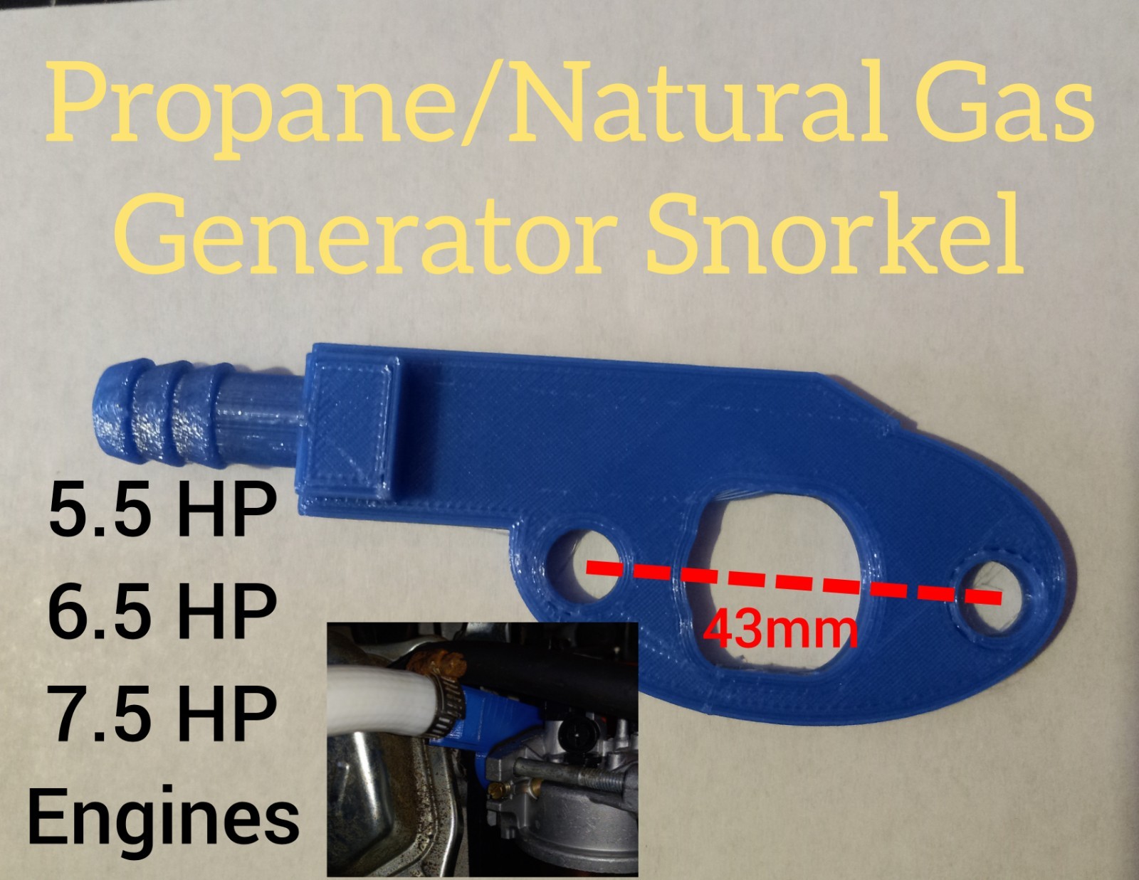 Propane Natural Gas Snorkel For Generator 43mm Bolt Distance 5.5HP 6.5HP & 7.5HP