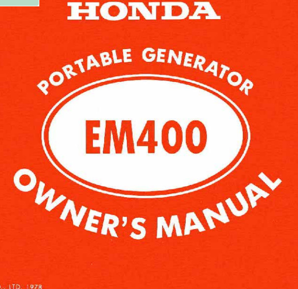 1974 Honda EM 400 Generator Owner’s Manual 🔥Copy on CD Disk🔥32 pages 🔥3188421