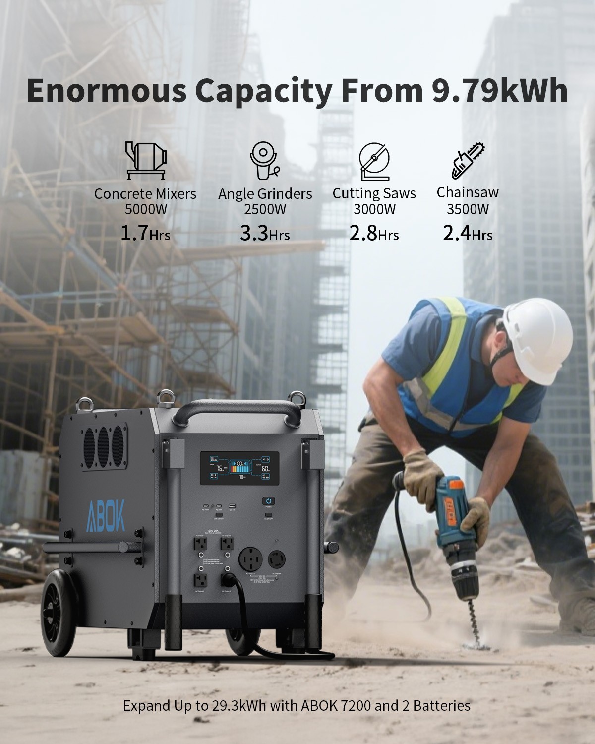 ABOK Ark7200 9792Wh 7200W 240V/120 Power Station, Solar Generator, UPS
