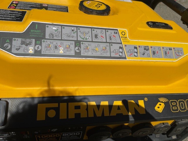 firman 8000 gas dual start remote start portable generator starts right up every