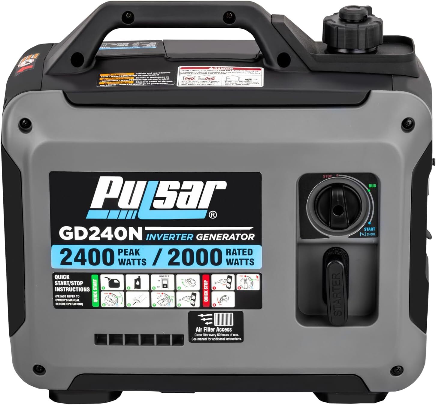 Pulsar 2,400W Portable Gas Inverter Generator w/ USB Outlet & Parallel Capabilit