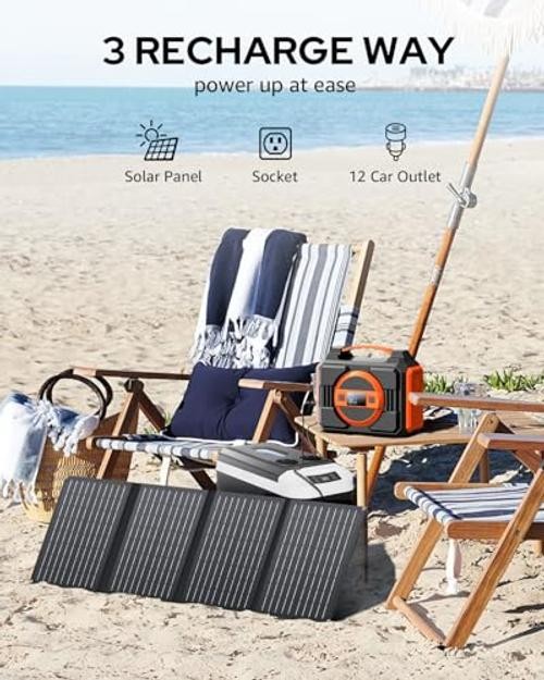 Portable Power Station 300W, Outdoor Solar Generator Backup Battery Pack Orange
