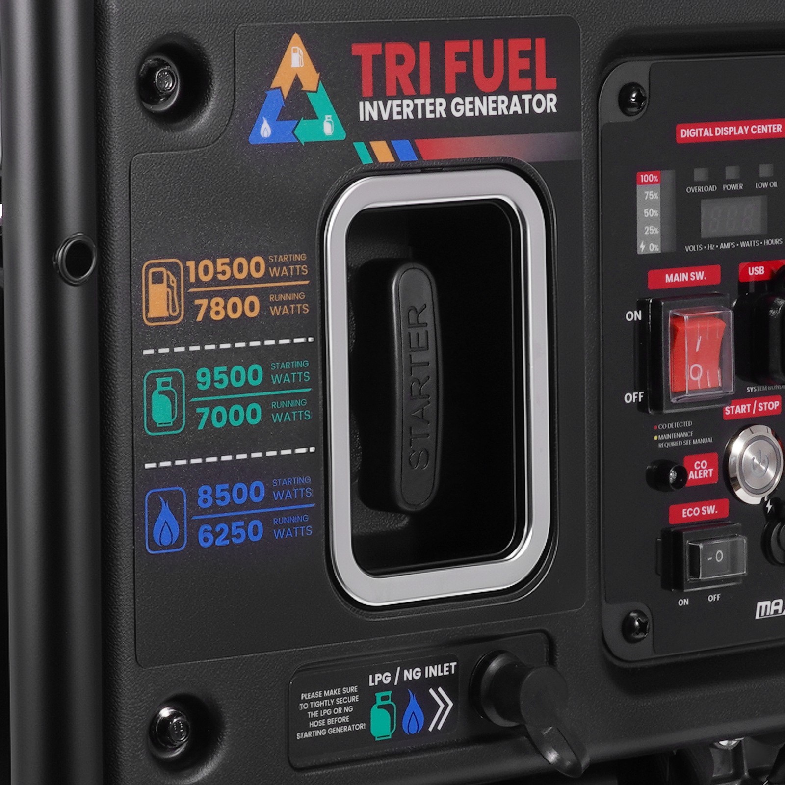 10500W Tri-Fuel Inverter Generator 120/240V Switchable for Beach Party & Picnic