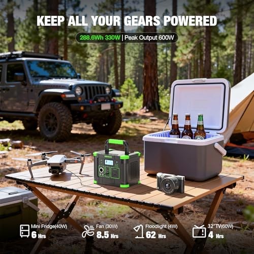 Portable Power Station 330W 288.6Wh Solar Generator with 60W USB-C PD green