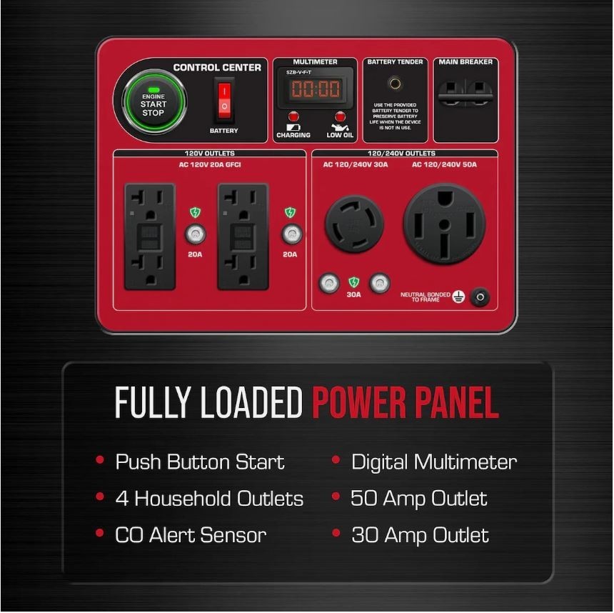DuroStar DS13000MX 13,000W/10,500W Dual Fuel Portable Generator w/ CO Alert