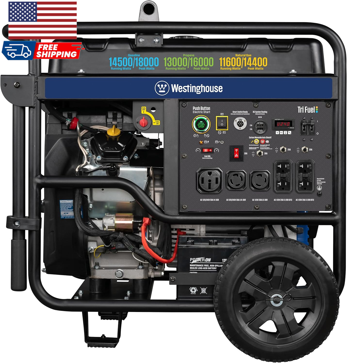 Westinghouse 18000 Peak Watt Tri-Fuel Home Backup Portable Generator Remote Elec