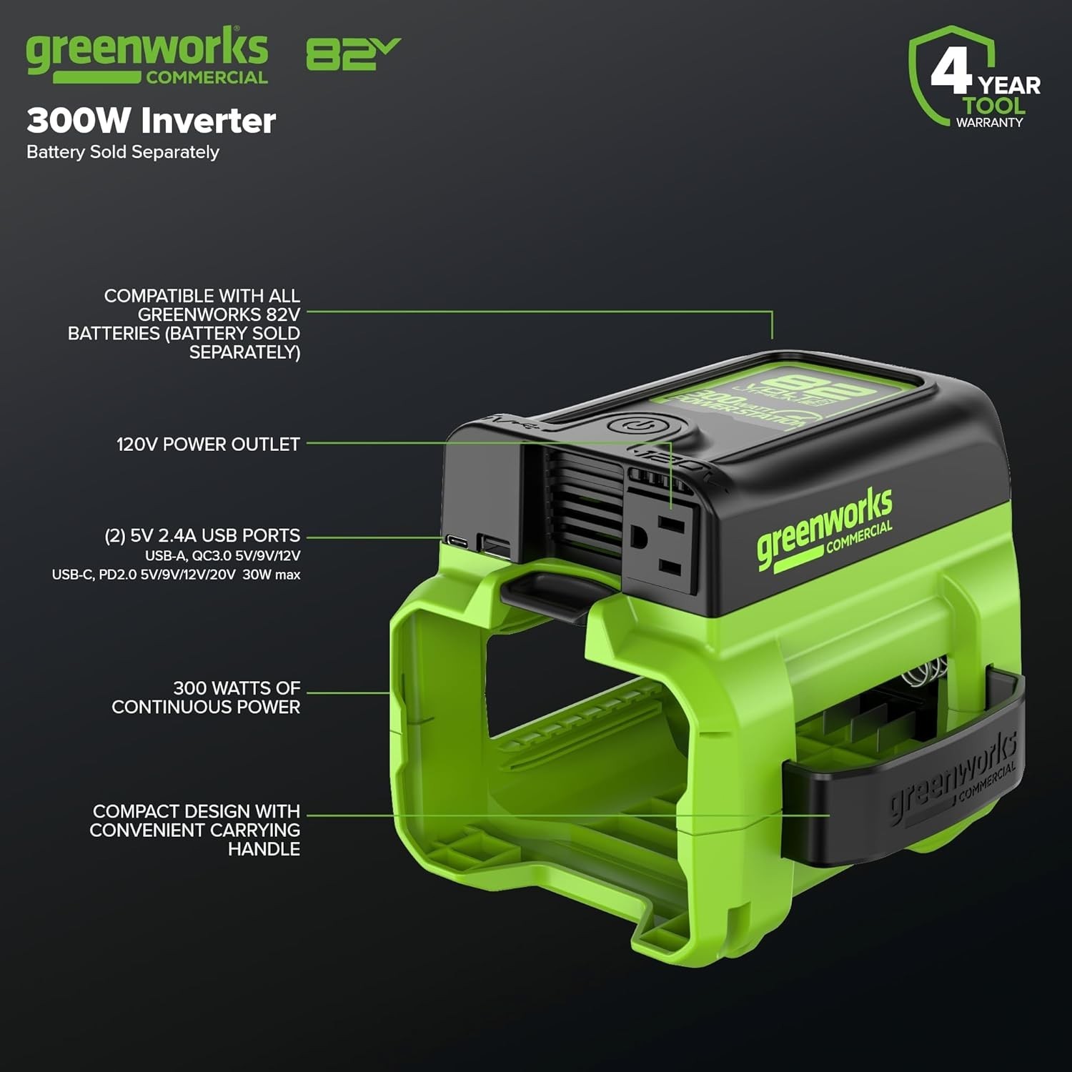 Greenworks Commercial 82PI1 82V 300W Inverter – Bare Tool